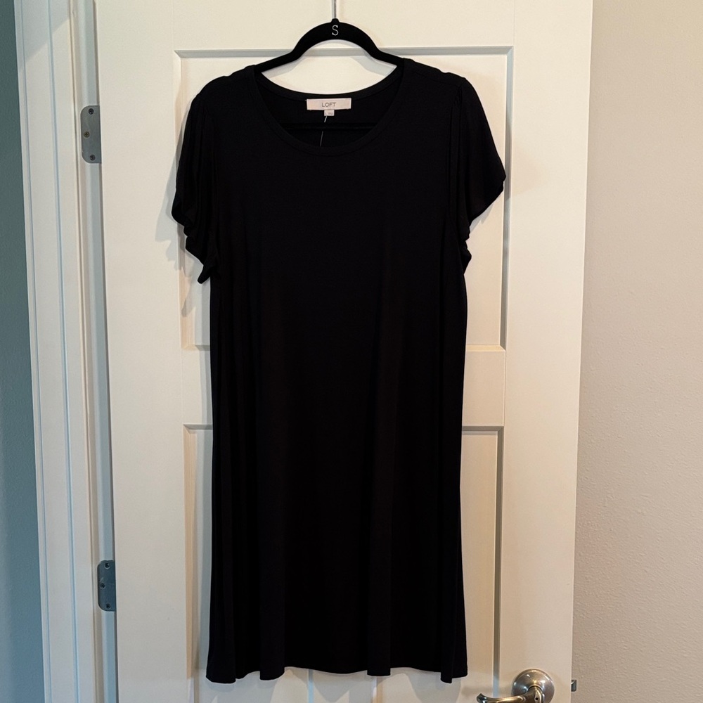 LOFT Black Short Flutter Sleeve Swing Dress